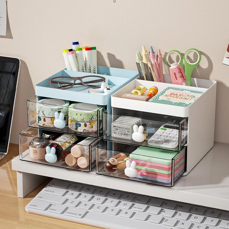 Desktop Sundries Organizer Stationery Cosmetic Storage Box Large Capacity Pen Holder With Drawers School Office