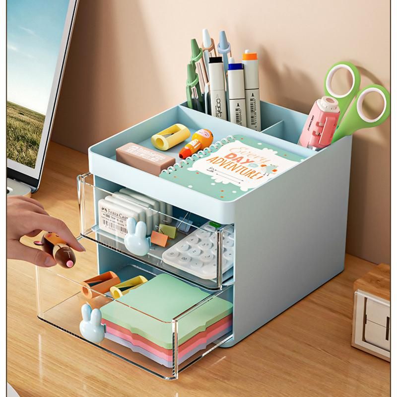 Desktop Sundries Organizer Stationery Cosmetic Storage Box Large Capacity Pen Holder With Drawers School Office