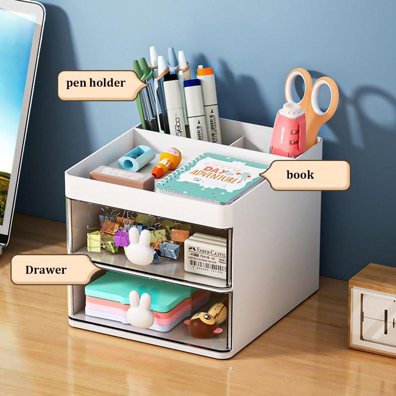 Desktop Sundries Organizer Stationery Cosmetic Storage Box Large Capacity Pen Holder With Drawers School Office