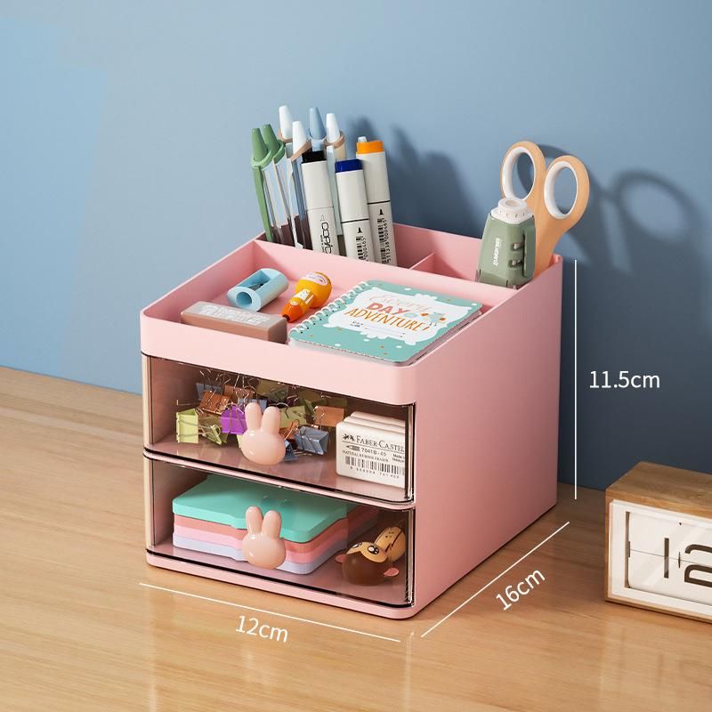 Desktop Sundries Organizer Stationery Cosmetic Storage Box Large Capacity Pen Holder With Drawers School Office