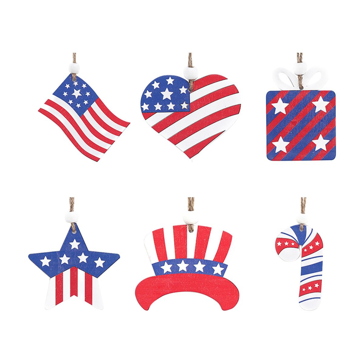 6PCS Patriotic Wood Ornaments 4th Of July Wooden Hanging