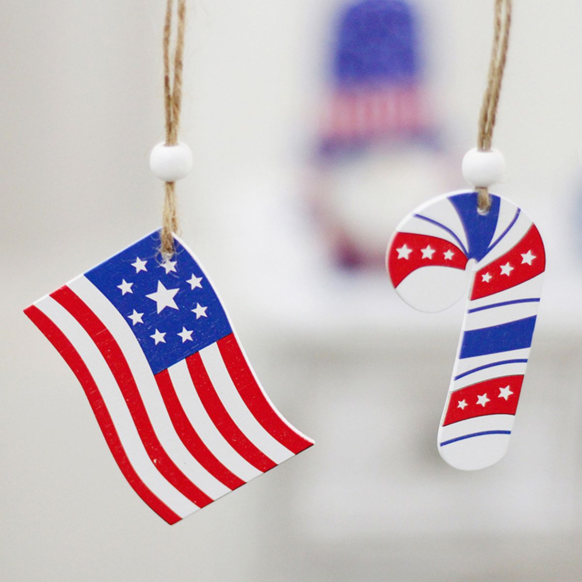 6PCS Patriotic Wood Ornaments 4th Of July Wooden Hanging