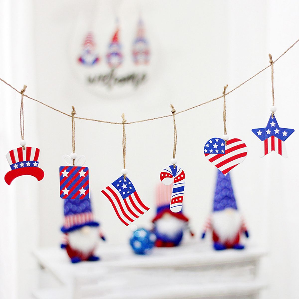6PCS Patriotic Wood Ornaments 4th Of July Wooden Hanging