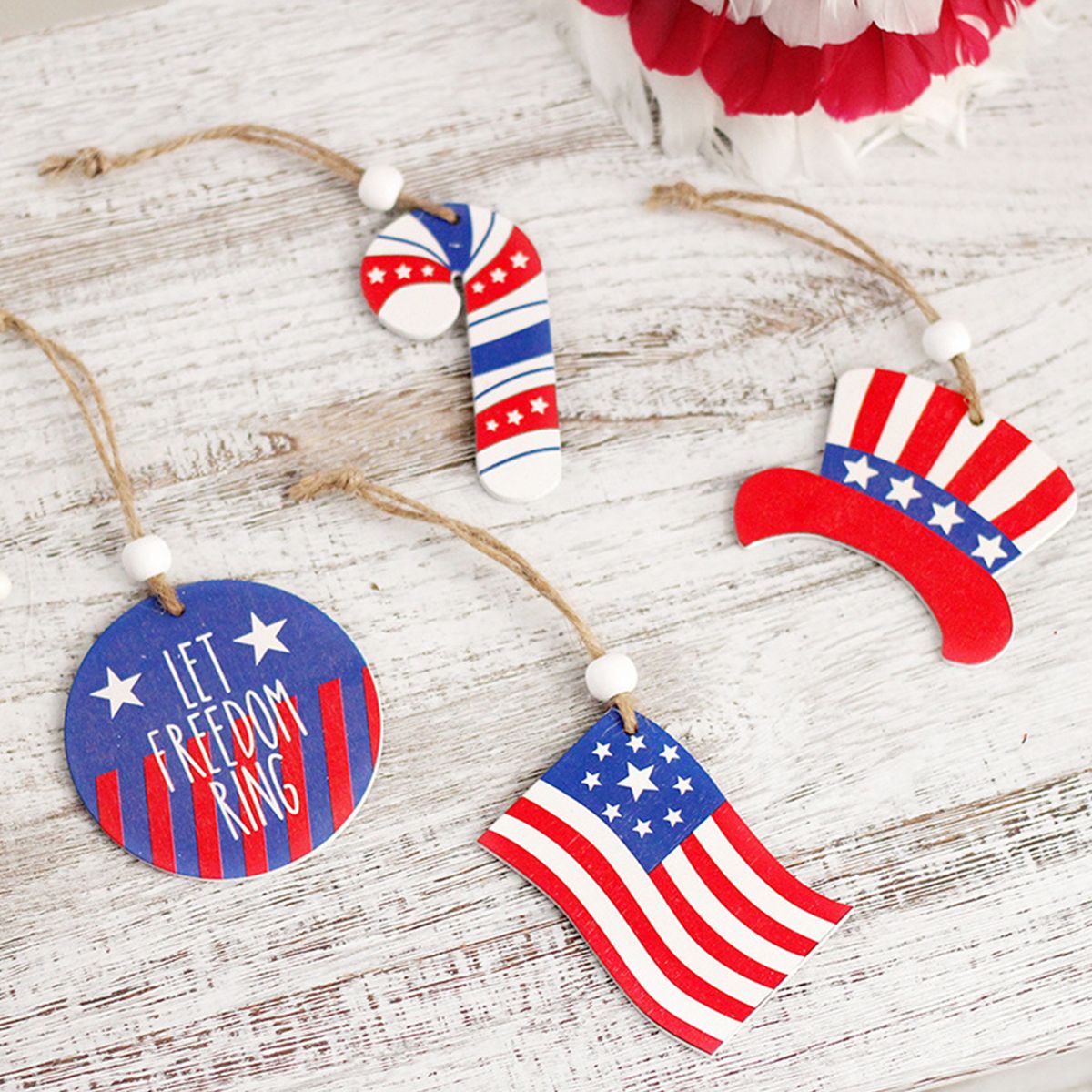 6PCS Patriotic Wood Ornaments 4th Of July Wooden Hanging