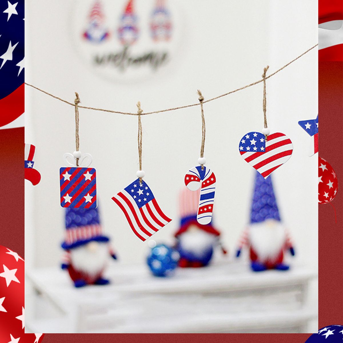 6PCS Patriotic Wood Ornaments 4th Of July Wooden Hanging