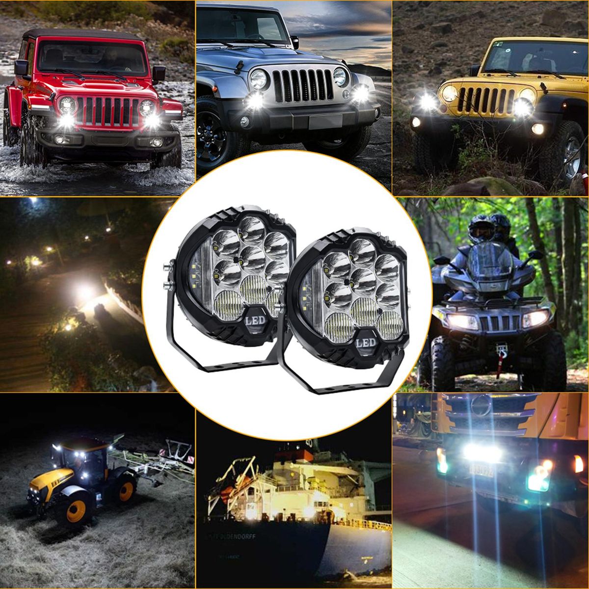 2Pcs 7inch LED Work Light Pods Spot Flood Combo Beam Fog Lamp Offroad Driving Light