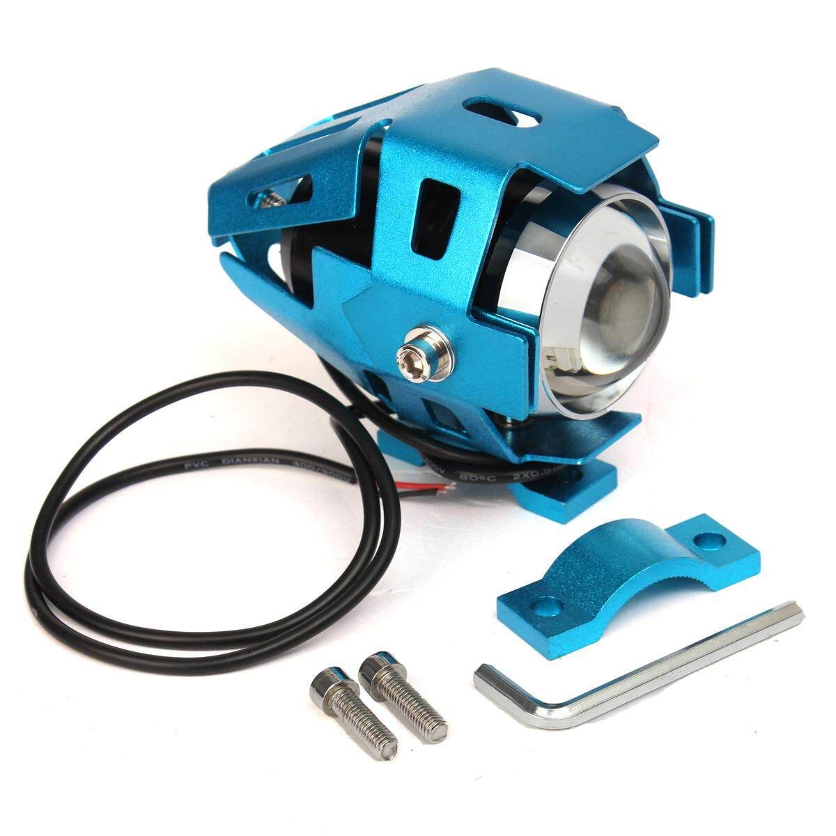 2PCS U5 Motorcycle Light Headlight Spotlight Blue + Pit Bike Kill Switch