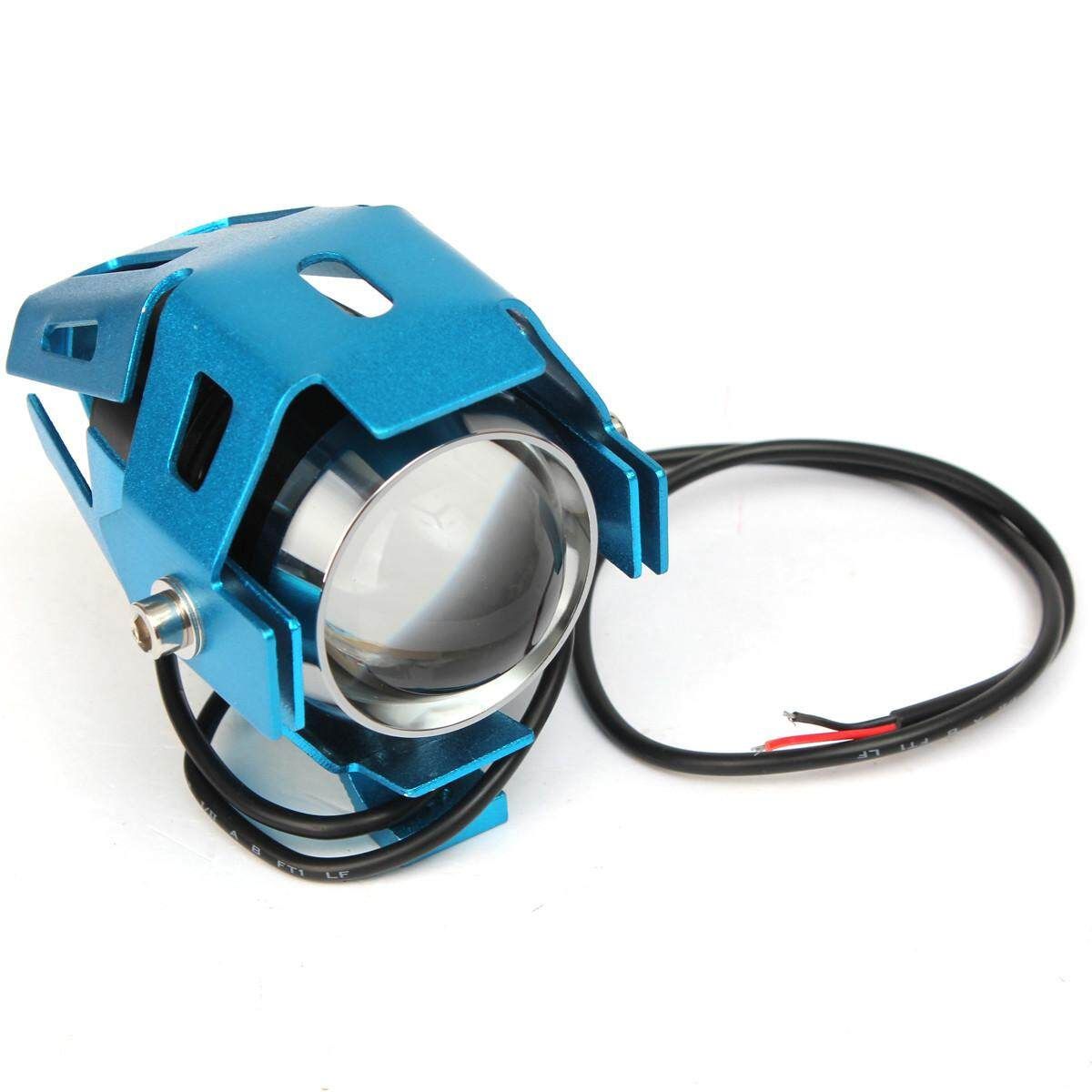 2PCS U5 Motorcycle Light Headlight Spotlight Blue + Pit Bike Kill Switch
