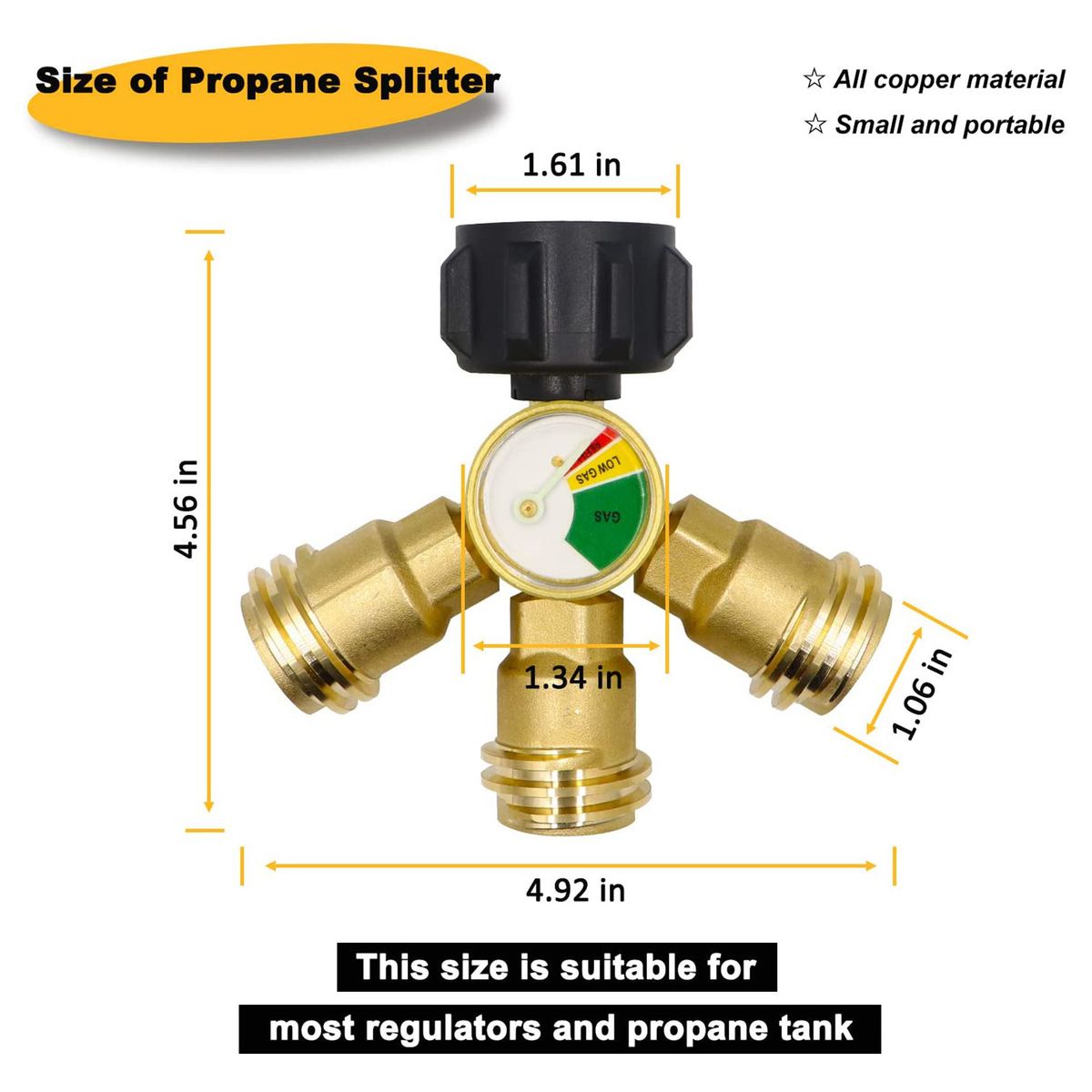 3 Way Splitter Propane Adapter Solid Brass Gases Tanks