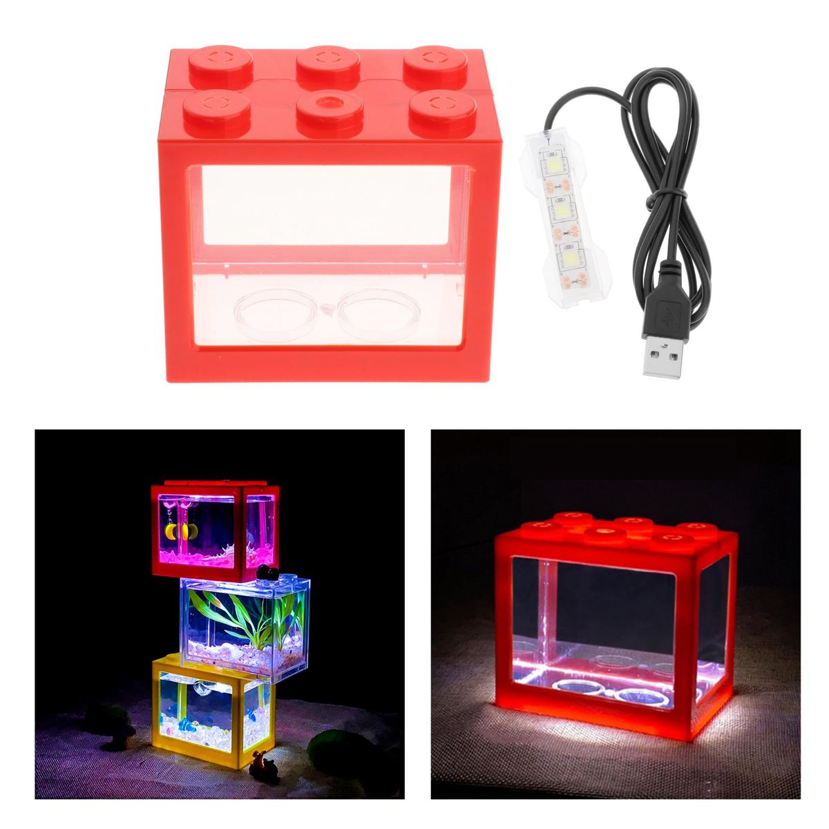 Small LED Lamp Desktop Mini Fish Tank Aquarium Water Room Ornament Red