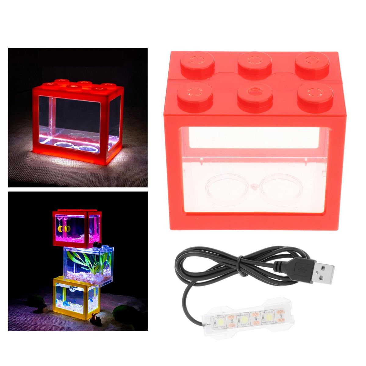 Small LED Lamp Desktop Mini Fish Tank Aquarium Water Room Ornament Red