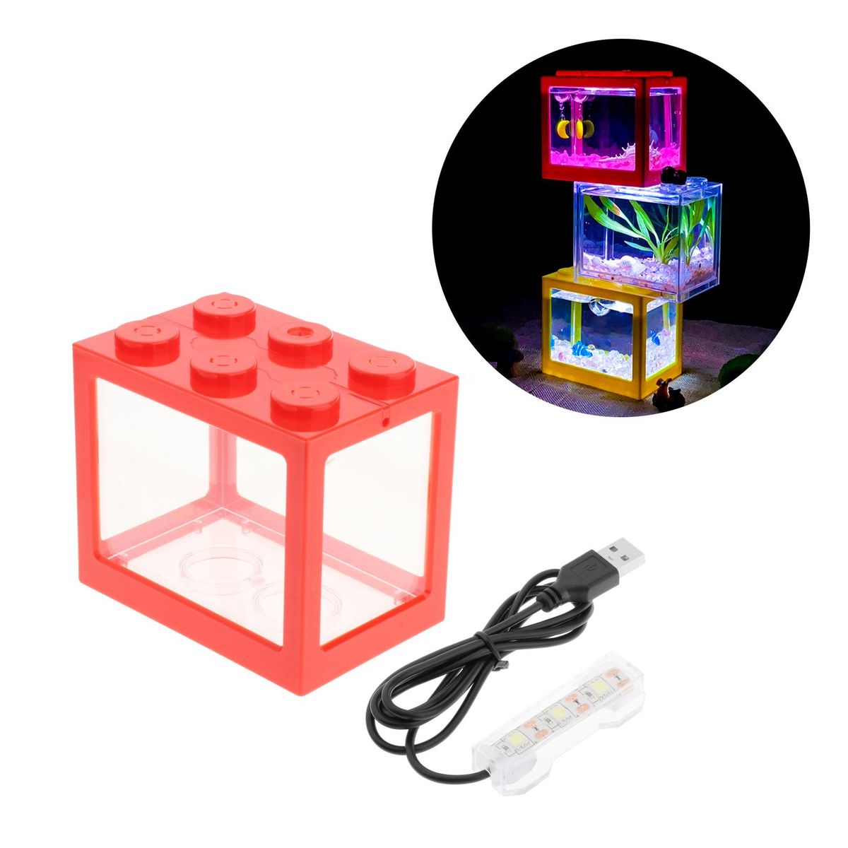 Small LED Lamp Desktop Mini Fish Tank Aquarium Water Room Ornament Red