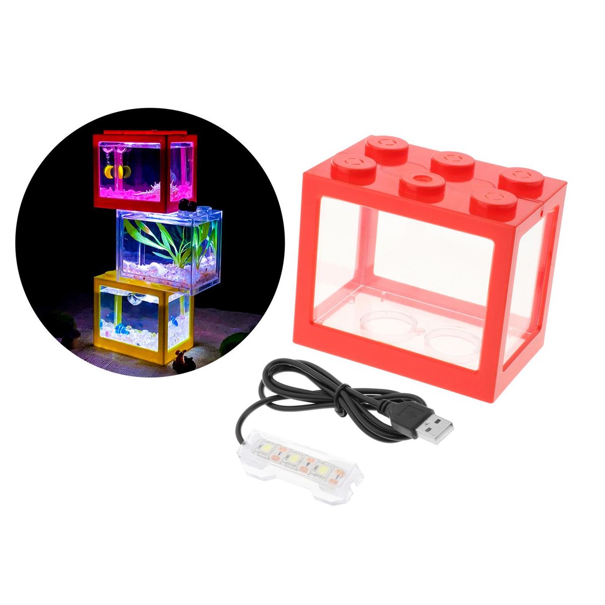 Small LED Lamp Desktop Mini Fish Tank Aquarium Water Room Ornament Red