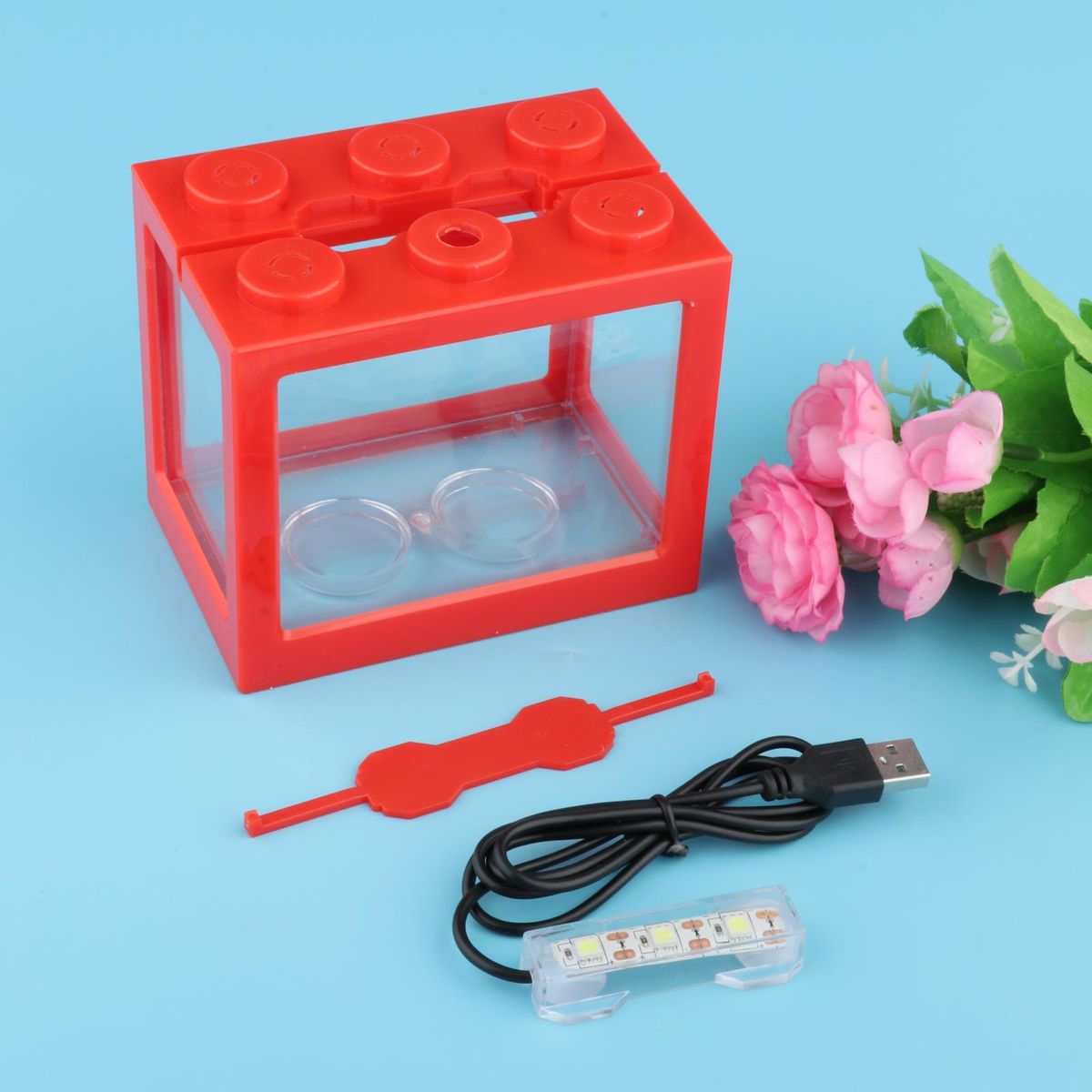 Small LED Lamp Desktop Mini Fish Tank Aquarium Water Room Ornament Red