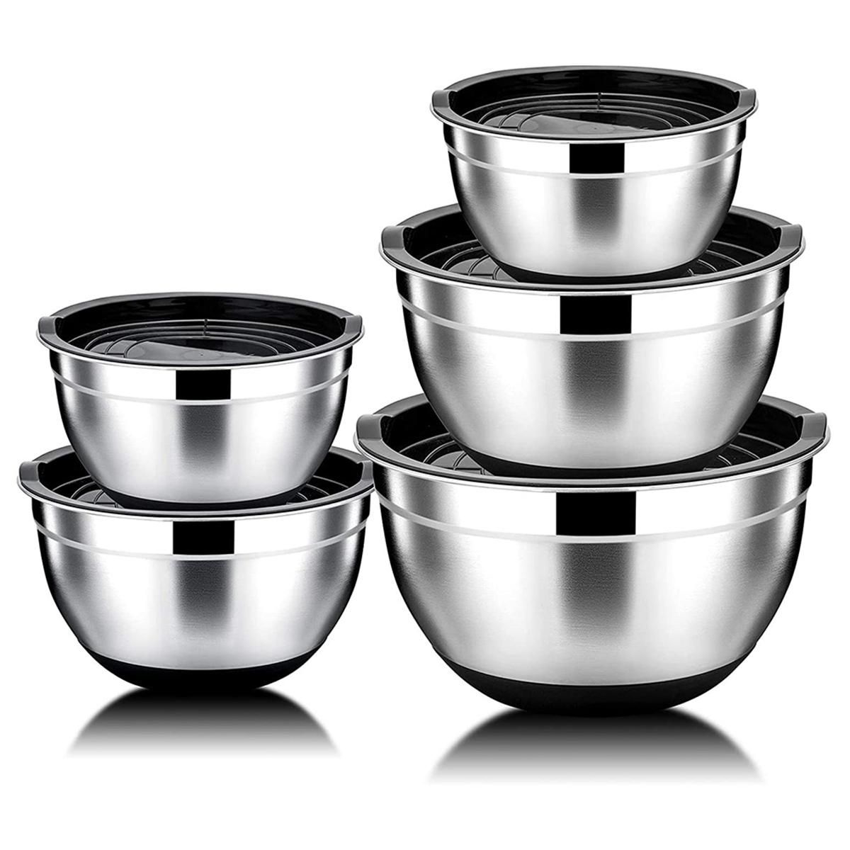 5 Pcs Mixing Bowl,Stainless Steel Salad Bowl with Airtight