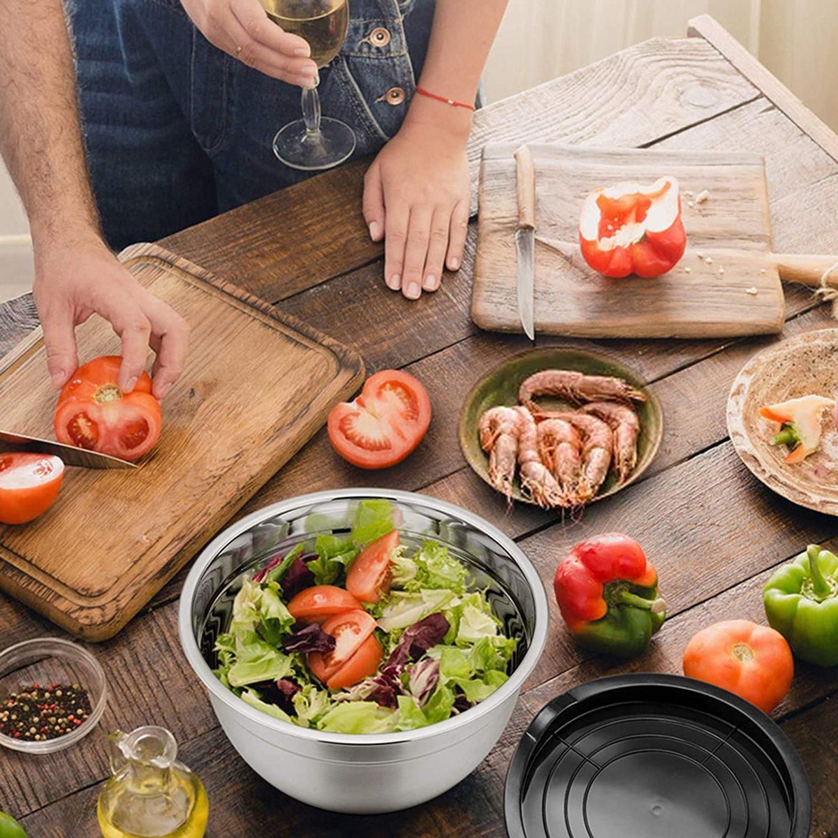 5 Pcs Mixing Bowl,Stainless Steel Salad Bowl with Airtight