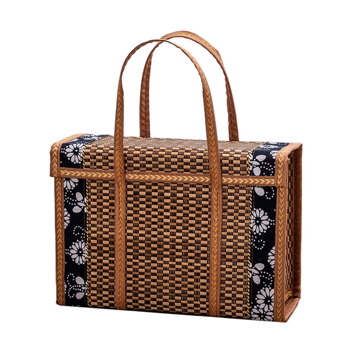 Picnic Woven Basket Wicker Storage Bag Handle Folded Bam