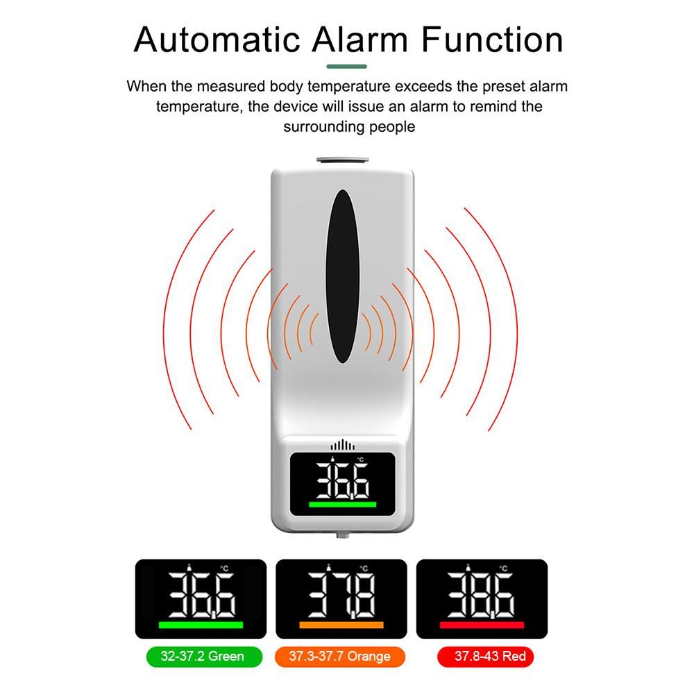 1000ml Wall Mounted Automatic Soap Dispenser Hand Sanitizer Dispenser Non-contact Infrared Thermometer with 15 Languages Voice Broadcast  °C / °F Unit Switch for Home Hotel School Office Use