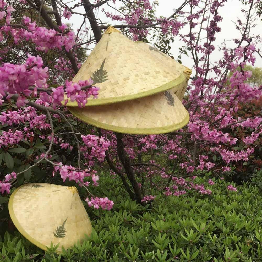 Chinese Retro Bamboo Rattan Fisherman Hat Handmade Weave Straw Bucket Hat Tourism Rain Dance Props Cone Fishing Sunshade Hat As Shown