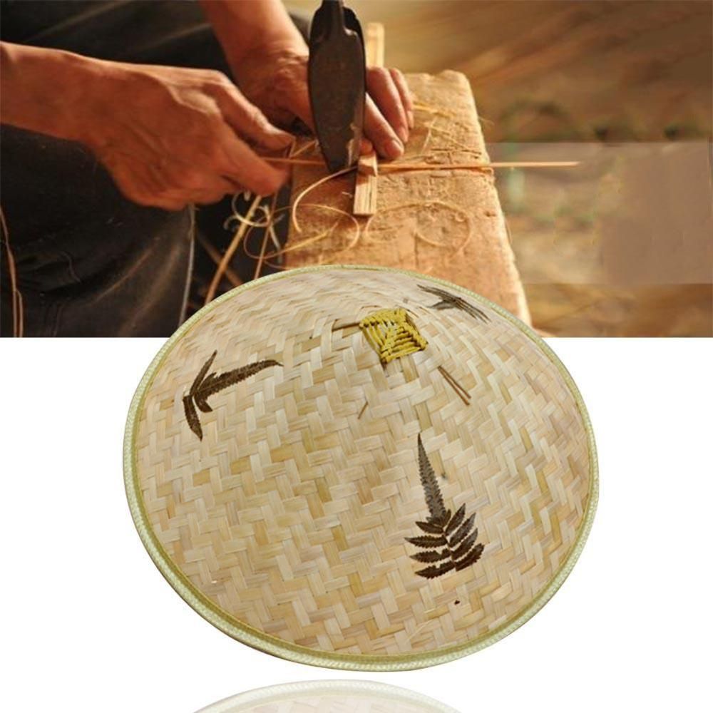 Chinese Retro Bamboo Rattan Fisherman Hat Handmade Weave Straw Bucket Hat Tourism Rain Dance Props Cone Fishing Sunshade Hat As Shown