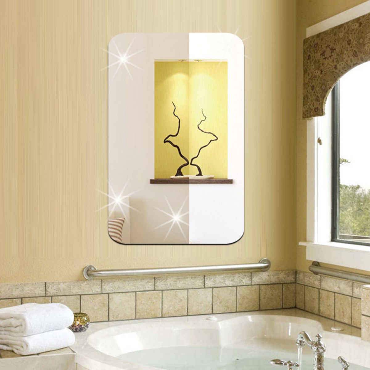 Mirror Wall Sticker Rectangle Shape Decorative Mirror