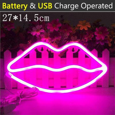 Neon Light Pink Red Lips LED Neon Sign USB Battery Powered