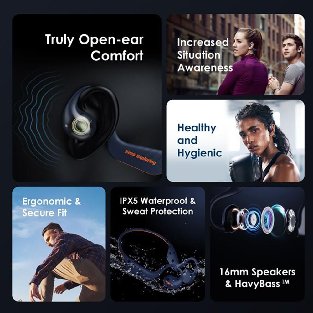 Oraimo OpenCirclet IPX5 Ergonomic Secure Fit Long Playtime Open-ear BT Headphones