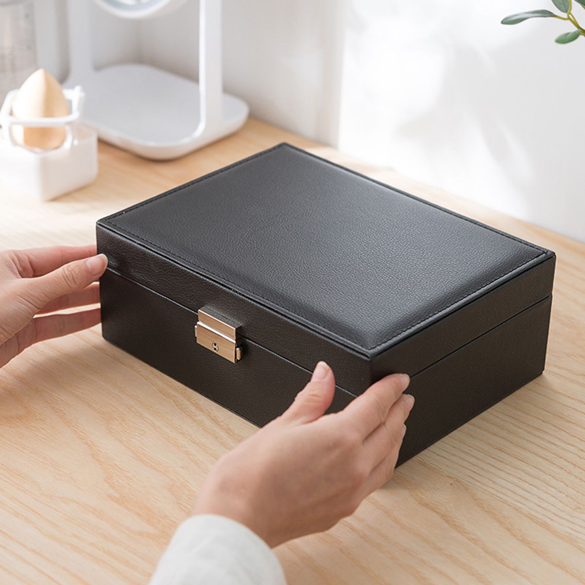 Jewelry Box Necklace Earring Ring Storage Organizer Double