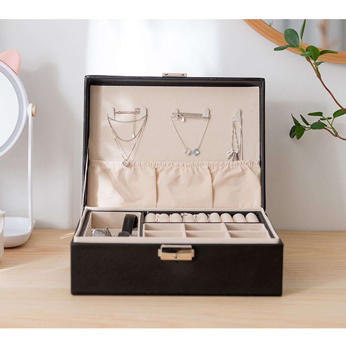 Jewelry Box Necklace Earring Ring Storage Organizer Double