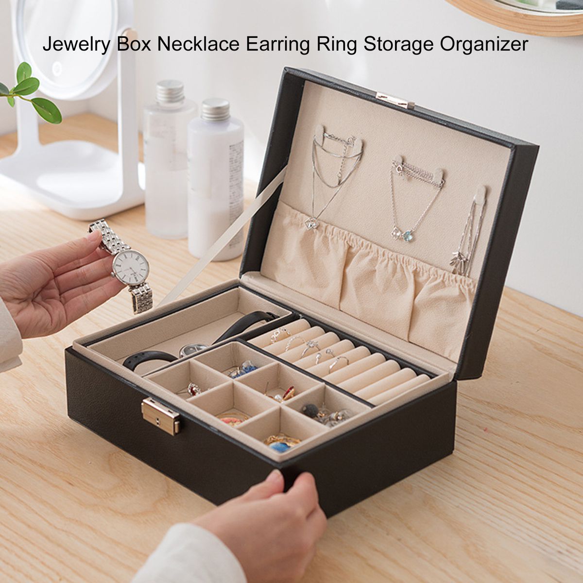 Jewelry Box Necklace Earring Ring Storage Organizer Double