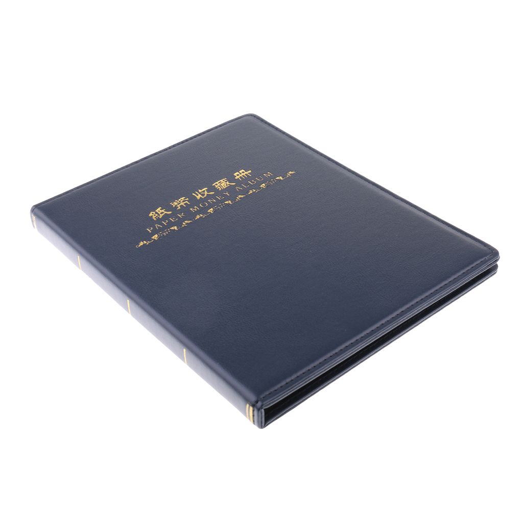 Leather Paper Money Collection Album Holder Bill Note Storage 60 Blue