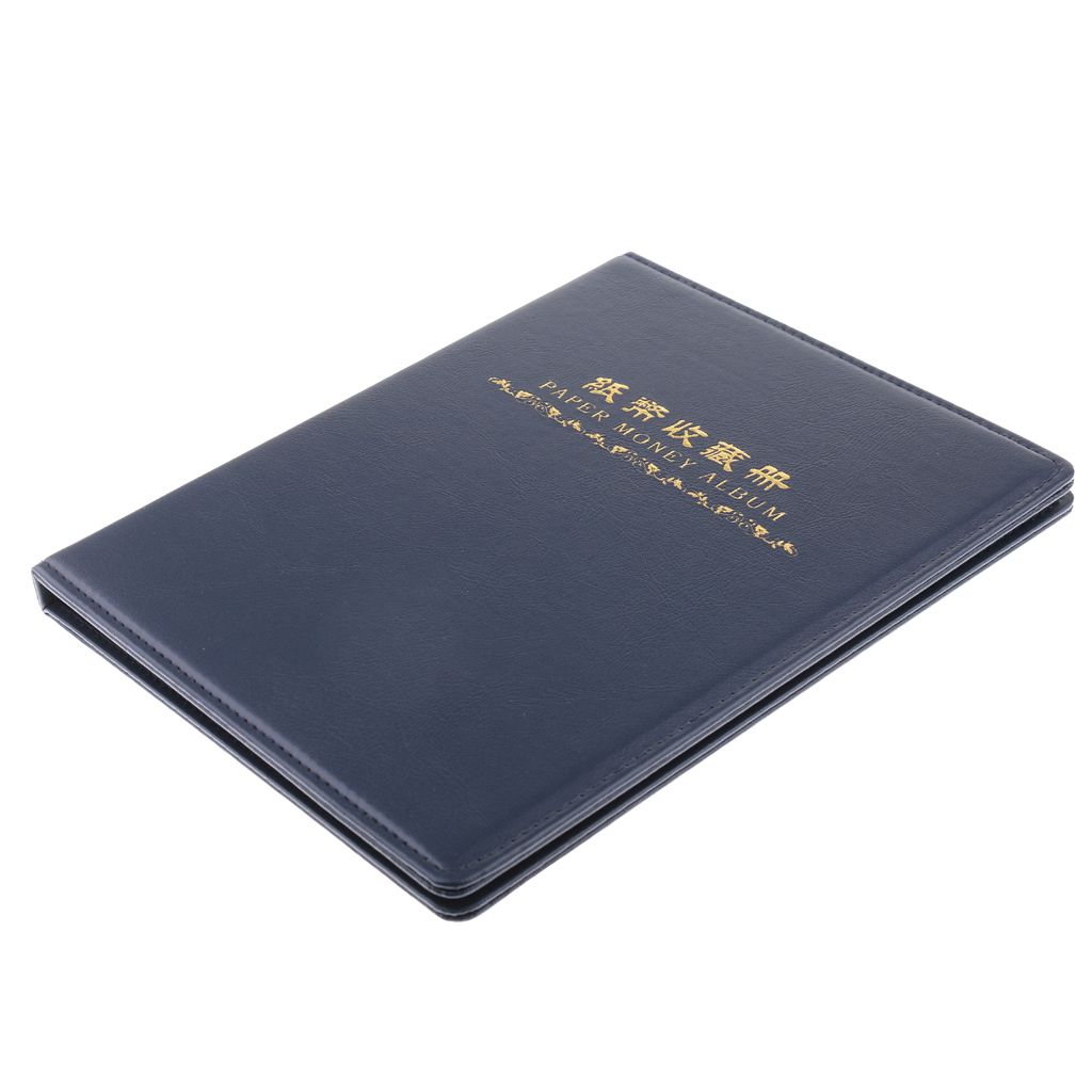Leather Paper Money Collection Album Holder Bill Note Storage 60 Blue