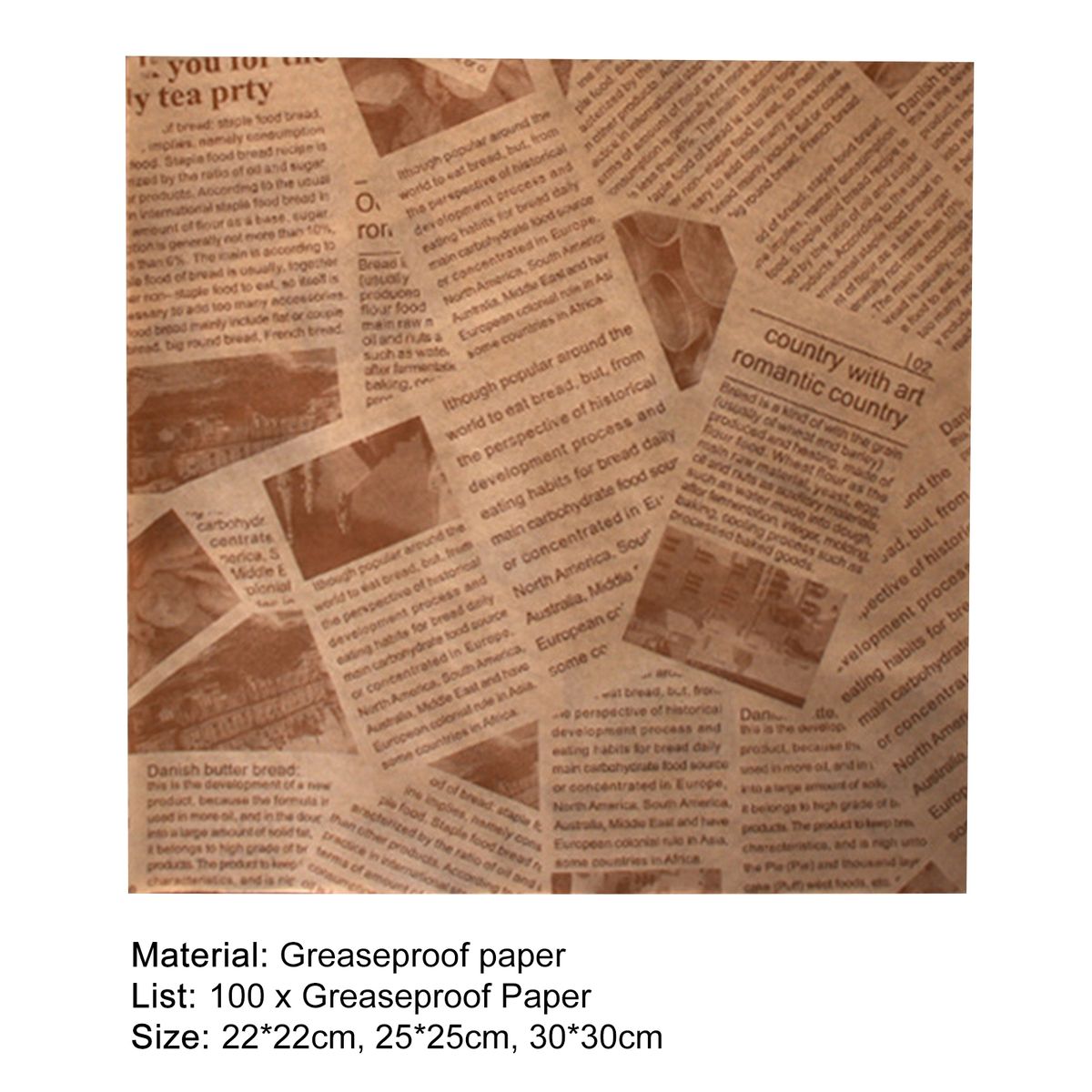 100Pcs Tray Liner Bread Burger Sandwich Wrapper Brown