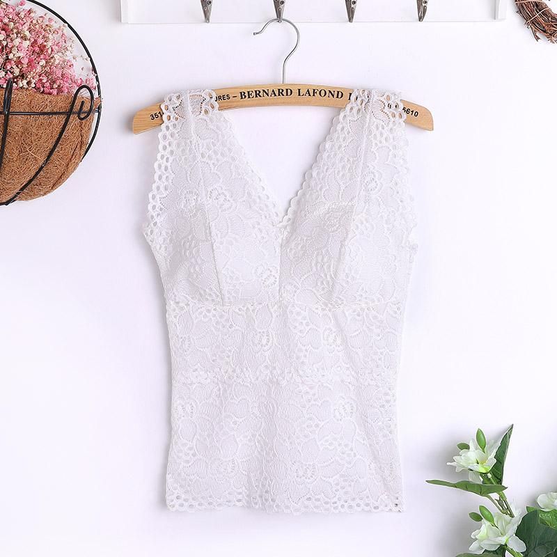 Strap T-Shirt with Floral Filling Woman Top Sexy Lace Crochet Fastener Short Top with Bush