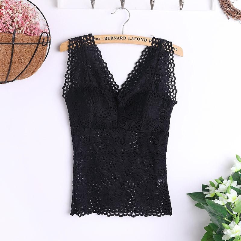 Strap T-Shirt with Floral Filling Woman Top Sexy Lace Crochet Fastener Short Top with Bush