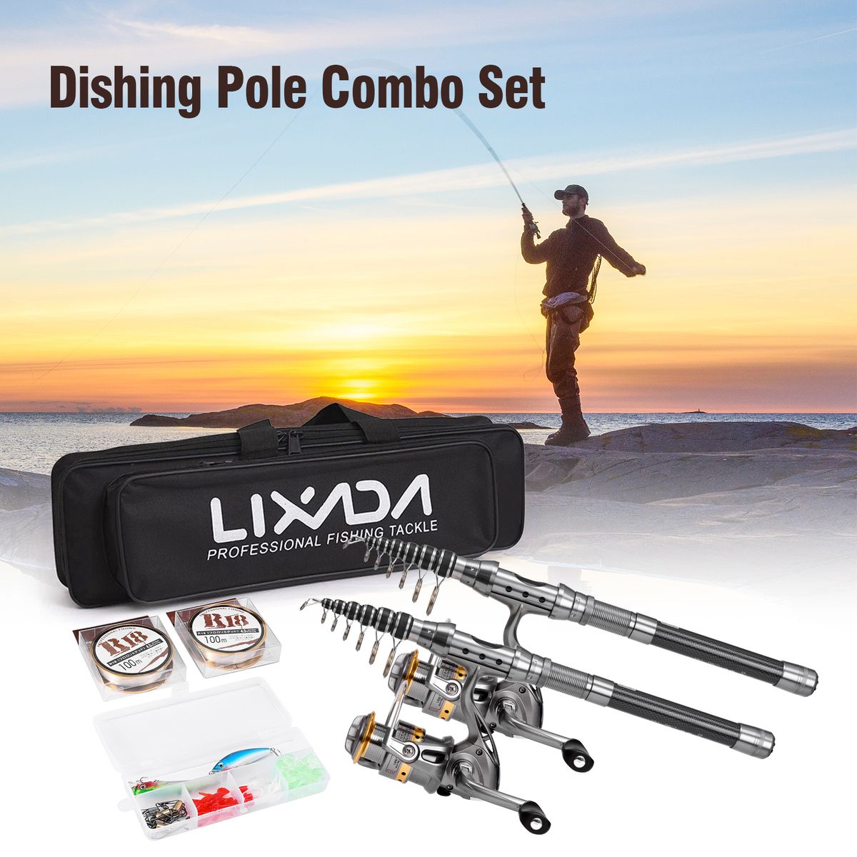Fishing Pole Combo Set 2PCS Rod And Reel Telescopic Fishing
