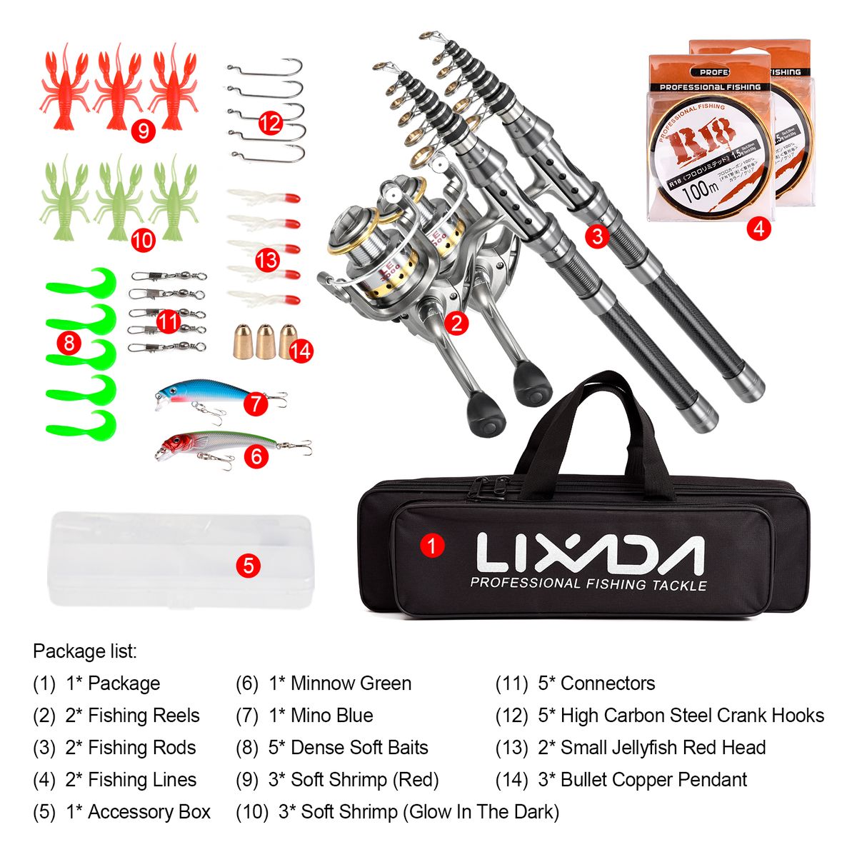 Fishing Pole Combo Set 2PCS Rod And Reel Telescopic Fishing