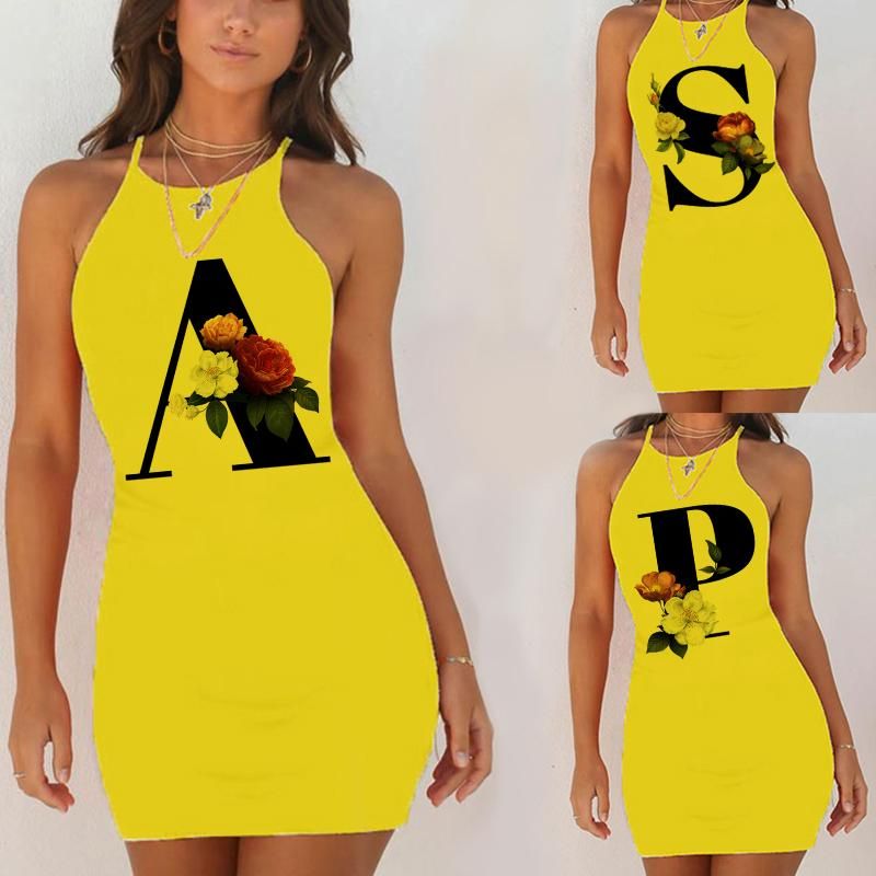 Sexy pajamas sleepwear nightgown night summer shirts women 26 English alphabet letter hip yellow nightgown evening dress