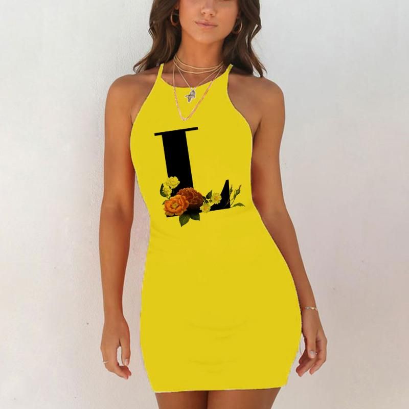 Sexy pajamas sleepwear nightgown night summer shirts women 26 English alphabet letter hip yellow nightgown evening dress