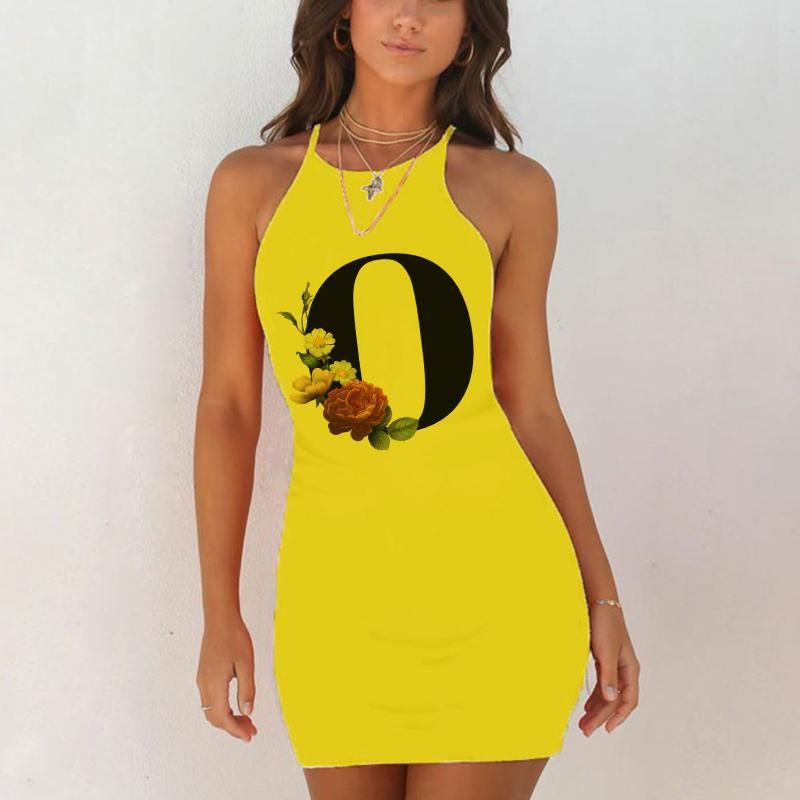 Sexy pajamas sleepwear nightgown night summer shirts women 26 English alphabet letter hip yellow nightgown evening dress