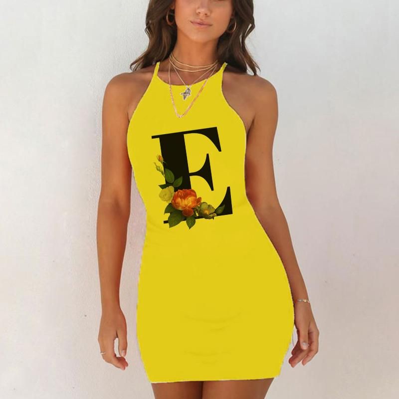 Sexy pajamas sleepwear nightgown night summer shirts women 26 English alphabet letter hip yellow nightgown evening dress
