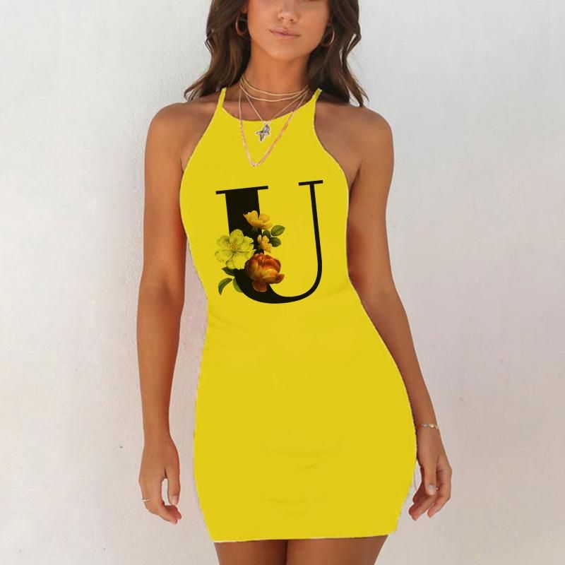 Sexy pajamas sleepwear nightgown night summer shirts women 26 English alphabet letter hip yellow nightgown evening dress