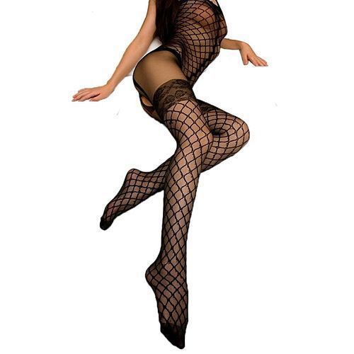 Hot Sexy Black Lingerie Sexy Spaghetti Straps Lingerie Adult Babydoll Open Crotch Silk Body Nightwear Stockings(Black)
