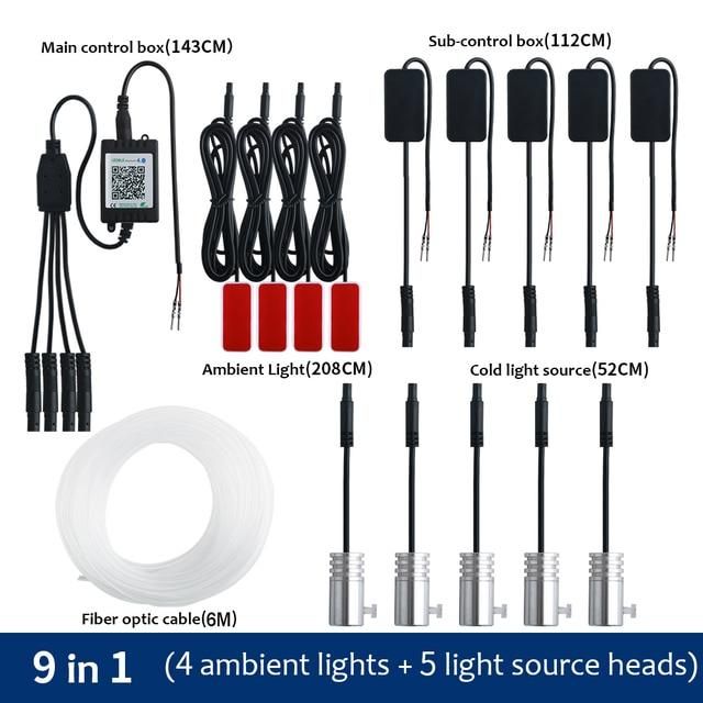 9/10/14 In 1 RGB Ambient Light Kit Car Interior Decoration Neon Light Strip With App Sound Control For Car USB LED Light Bar 12V