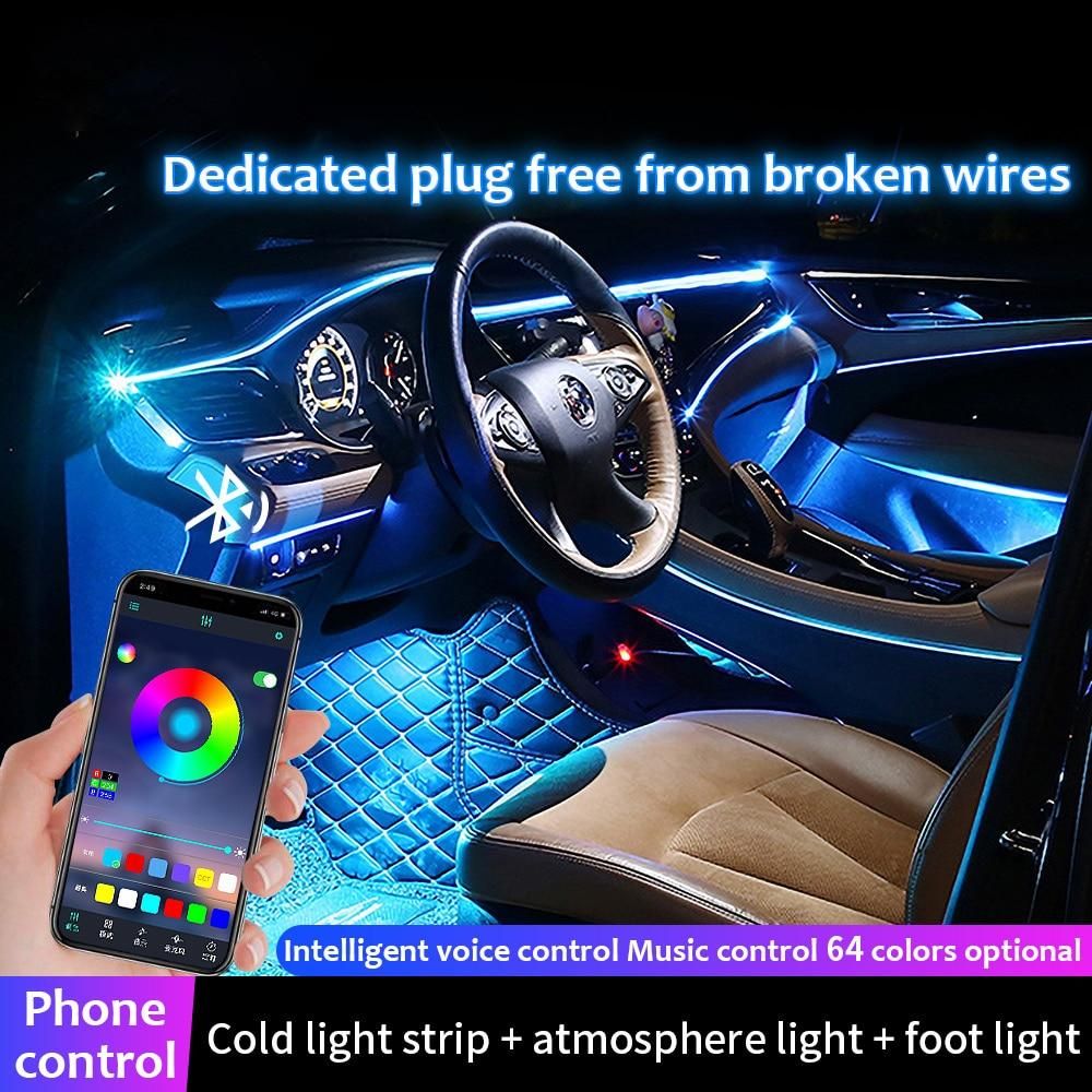9/10/14 In 1 RGB Ambient Light Kit Car Interior Decoration Neon Light Strip With App Sound Control For Car USB LED Light Bar 12V
