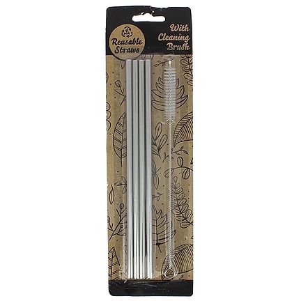 Reusable Stainless Steel Straws And Cleaning Brush, 4-Pack