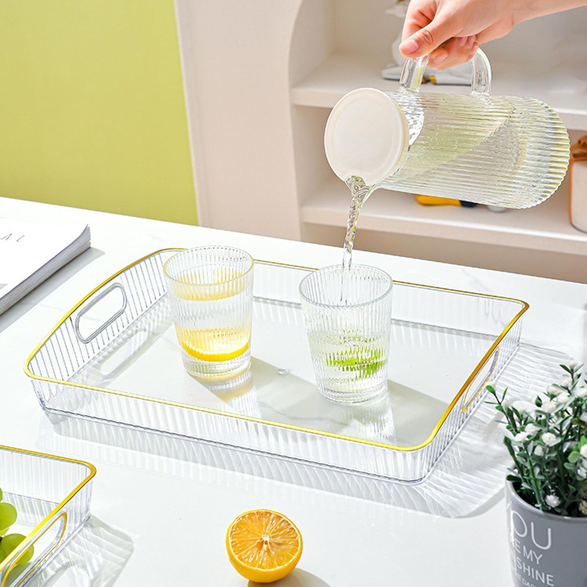 Stationery Organizer Tray Transparent Thickened Serving Tray for Tea White