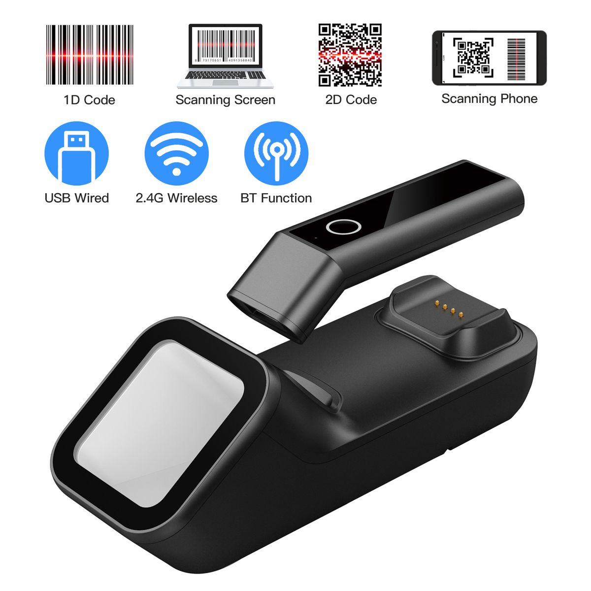 3-in-1 Barcode Scanner Handheld 1D/2D/QR Bar Code Reader