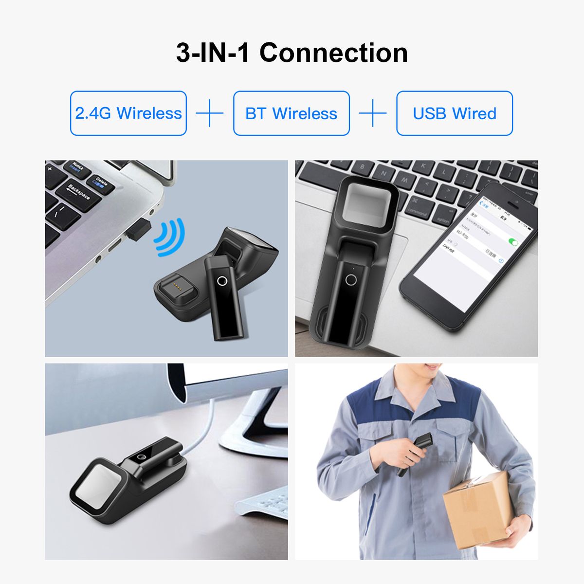 3-in-1 Barcode Scanner Handheld 1D/2D/QR Bar Code Reader