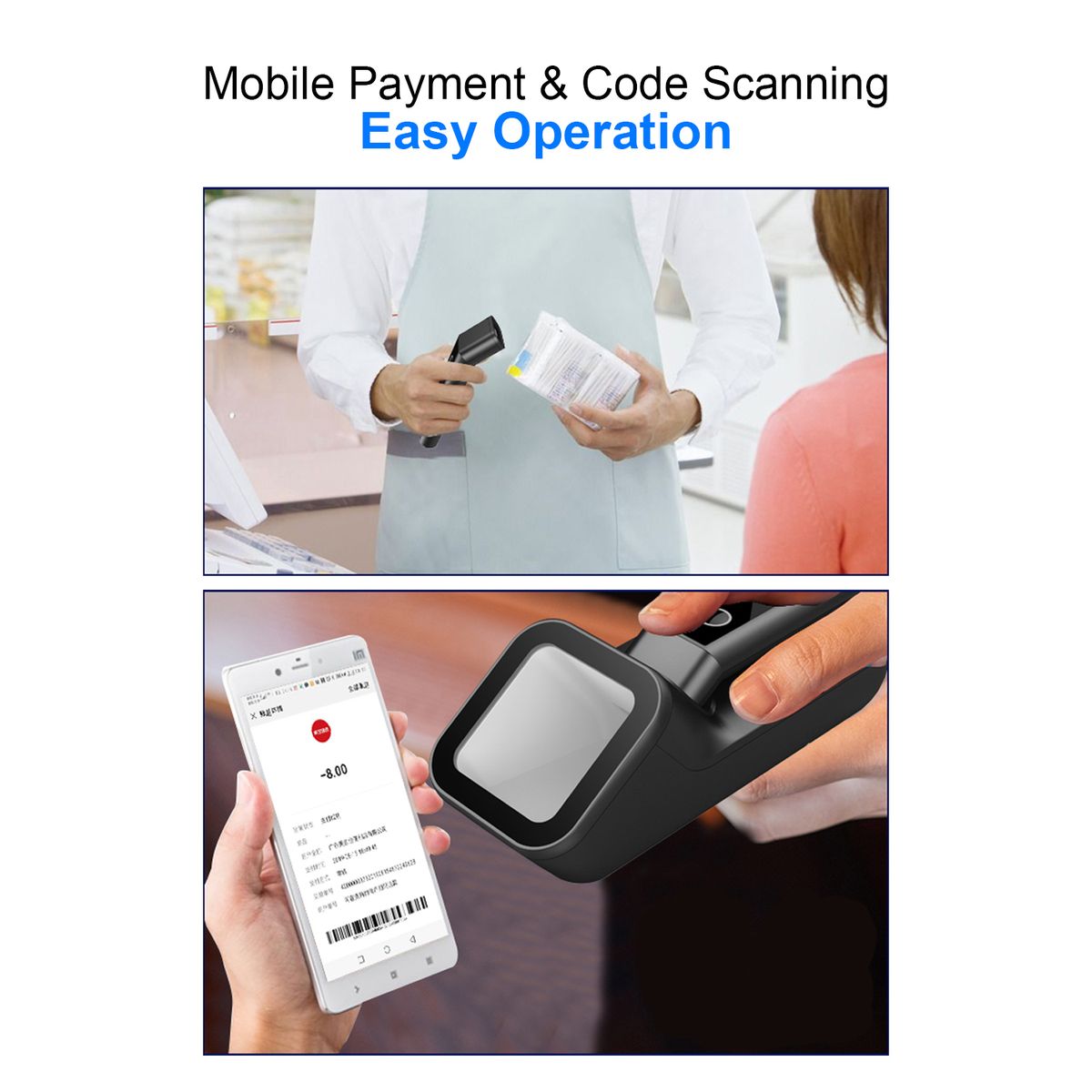 3-in-1 Barcode Scanner Handheld 1D/2D/QR Bar Code Reader